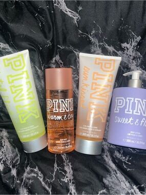 4 Vs pink body scrub mist and lotion total flirt warm & cozy sunkissed